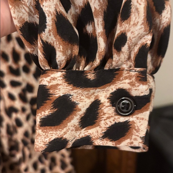 Leopard Print Loose Flowing Long Sleeve Above Knee Length Dress - Picture 5 of 8